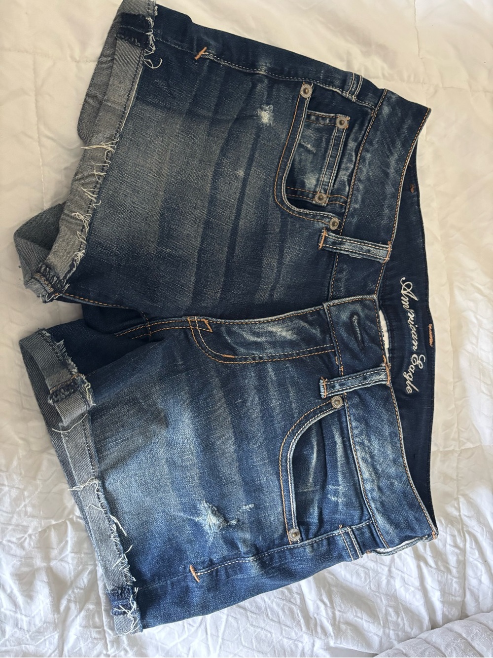 American Eagle Outfitters Women's Faded Dark Blue Denim Cutoff Shorts